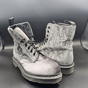 Dr. Martens 1460 Grey Brocade Velvet Emboss Lace Up Boot